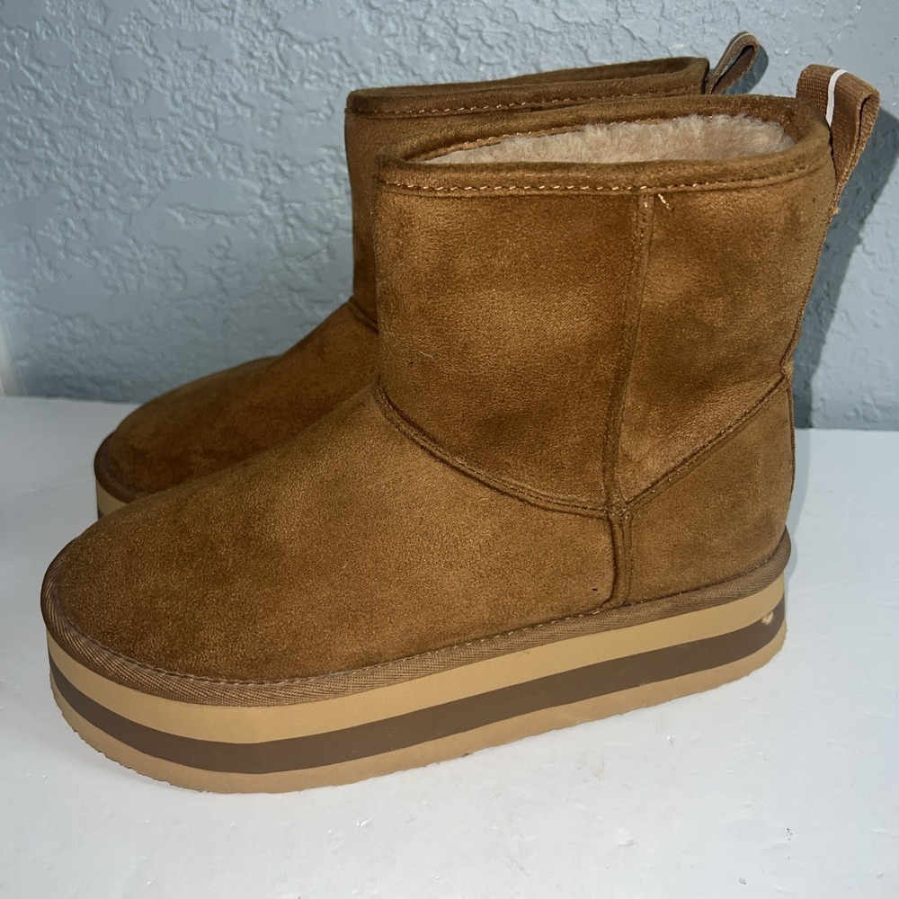Steve Madden Women's Enchanting Ankle Platform Brown Boot Toasty Size 8M